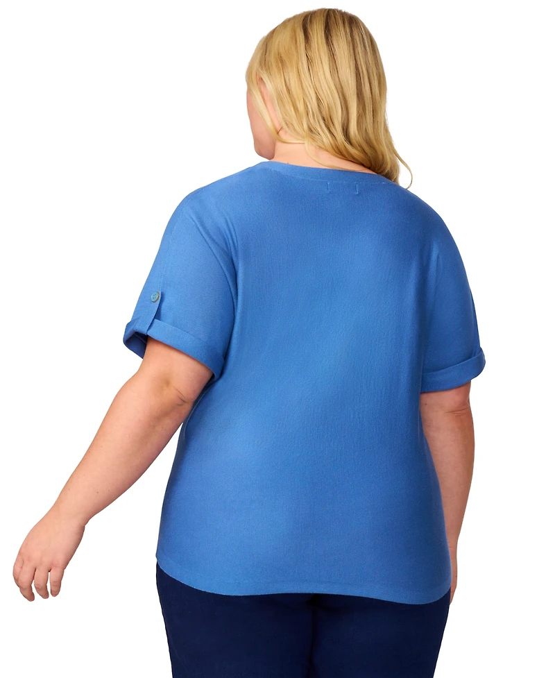 Melissa Paige Plus Roll-Tab Dolman-Sleeve Sweater