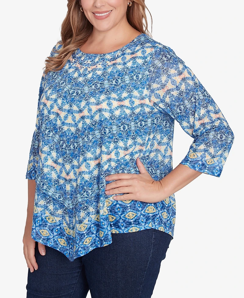 Ruby Rd. Plus Chevron Burnout Crew Neck Knit Top