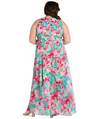 R & M Richards Plus Printed Overlay-Skirt Maxi Dress