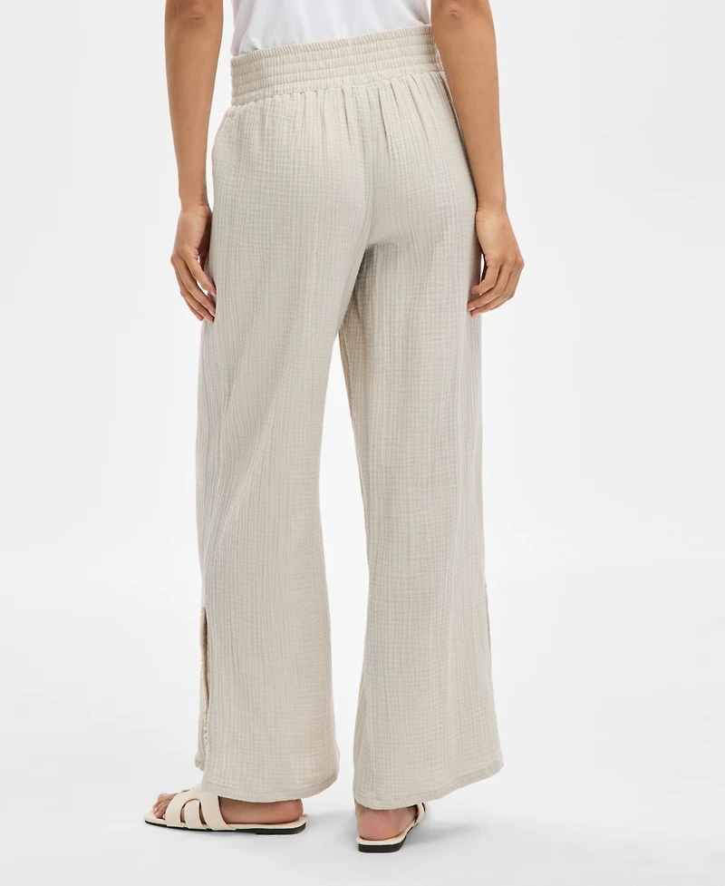 Jm Collection Petite Gauze Split-Hem Wide-Leg Pants, Exclusively at Macy's
