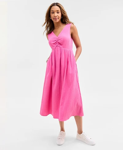 On 34th Women's Gauze Double V-neck Empire Midi Dress
