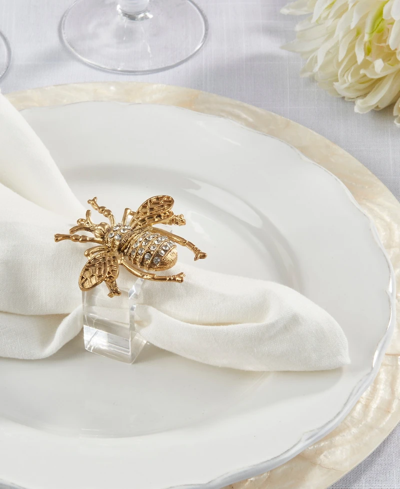 Saro Lifestyle Buzzing Bee Beaded Napkin Ring, Set of 4