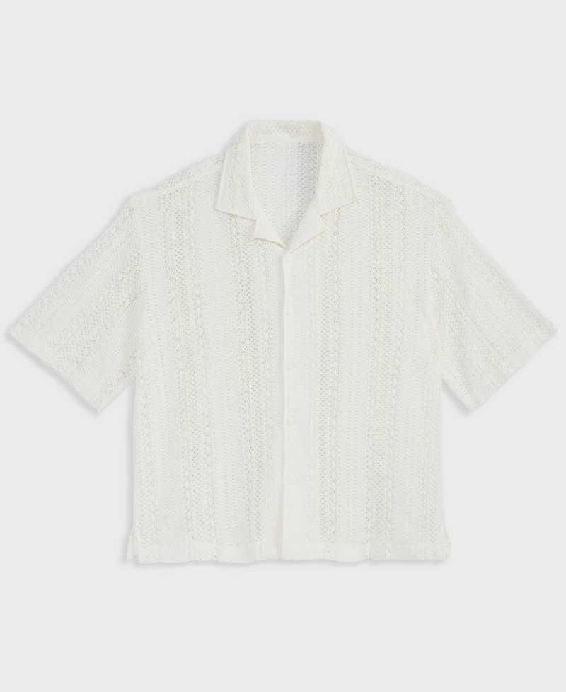 Mode of One Men's Relaxed-Fit Textured Crochet Button-Down Camp Shirt, Exclusively at Macy's