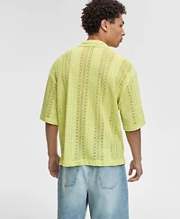 Mode of One Men's Relaxed-Fit Textured Crochet Button-Down Camp Shirt, Exclusively at Macy's