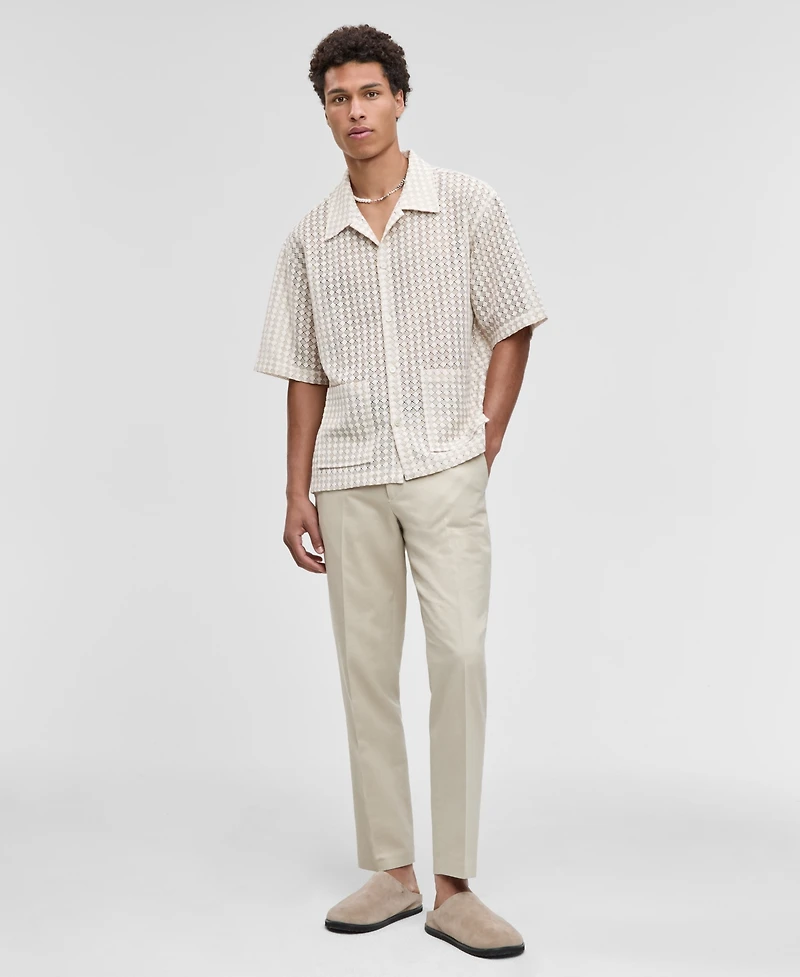 Mode of One Men's Relaxed-Fit Textured-Knit Bubble Lace Button-Down Camp Shirt, Exclusively at Macy's