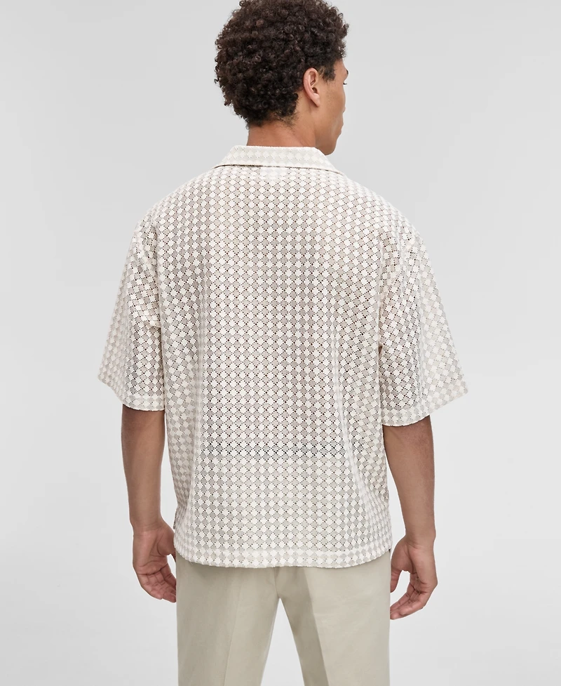 Mode of One Men's Relaxed-Fit Textured-Knit Bubble Lace Button-Down Camp Shirt, Exclusively at Macy's