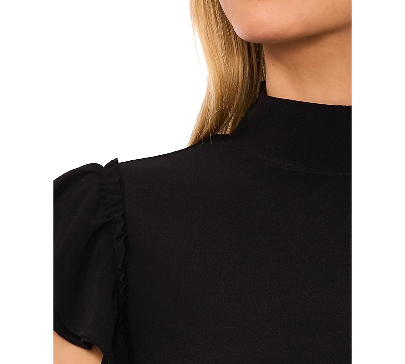 CeCe Women's Double Ruffle-Sleeve Mock-Neck Top