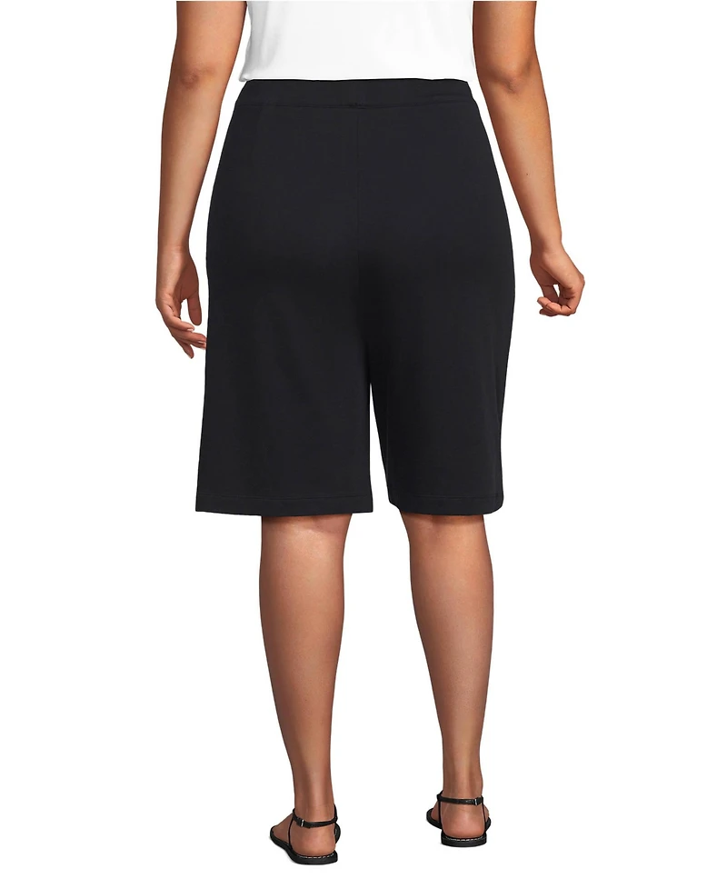 Lands' End Plus Sport Knit High Rise Pleated 12" Bermuda Shorts