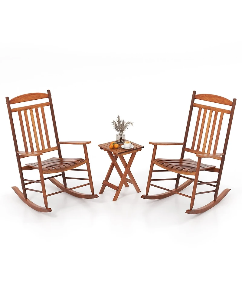Gymax 3PCS Patio Poplar Wood Rocking Bistro Set Outdoor Furniture Set for Garden