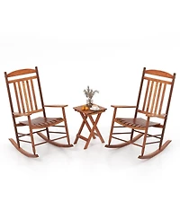 Gymax 3PCS Patio Poplar Wood Rocking Bistro Set Outdoor Furniture Set for Garden
