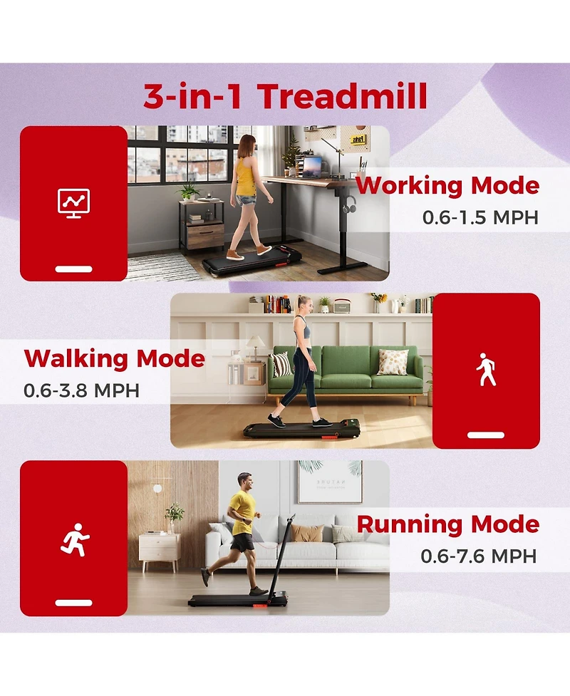 3 in 1 Folding Treadmill with Remote Control and Led Display