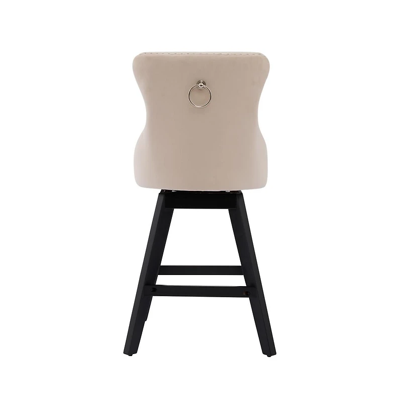 Swivel Velvet Counter Stools with Tufted Back, Nailhead Trim & Wooden Legs, Set of 2-The Pop Home