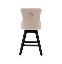Swivel Velvet Counter Stools with Tufted Back, Nailhead Trim & Wooden Legs, Set of 2-The Pop Home