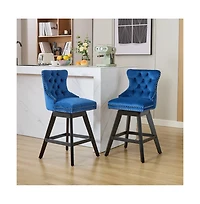 Swivel Velvet Counter Stools with Tufted Back, Nailhead Trim & Wooden Legs, Set of 2-The Pop Home