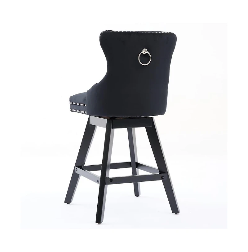 Swivel Velvet Counter Stools with Tufted Back, Nailhead Trim & Wooden Legs, Set of 2-The Pop Home