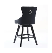Swivel Velvet Counter Stools with Tufted Back, Nailhead Trim & Wooden Legs, Set of 2-The Pop Home