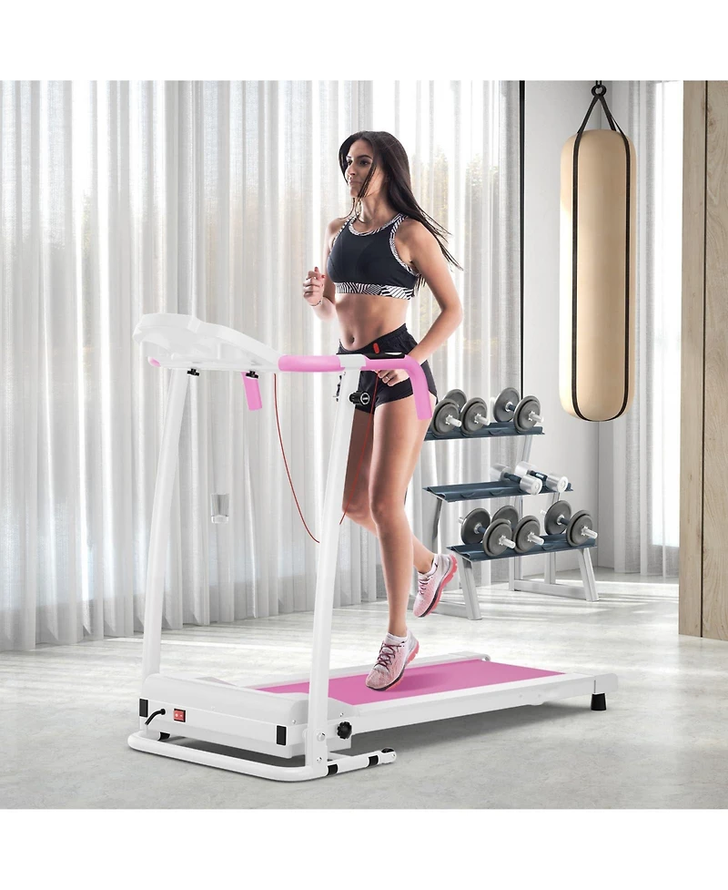 Foldable Treadmill, Freestanding Easy Assembly Folding Treadmill with 12 Preset Programs, Lcd Monitor, Built-in Wheels & Pulse Sensor, Portable Compac