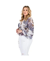 Plus Size Women's Floral Print Chiffon Flare Sleeve Blouse