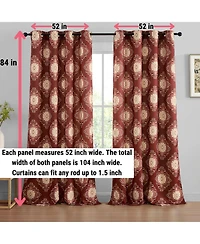 Hlc.me Liam Ogee Ikatt Damask Patterned Window Grommet Curtains Bedroom - Light Blocking Darkening Window Panels, Set of 2 (Spice Red