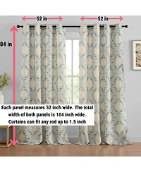 Hlc.me Liam Ogee Ikatt Damask Patterned Window Grommet Curtains Bedroom - Light Blocking Darkening Window Panels, Set of 2 (Grey