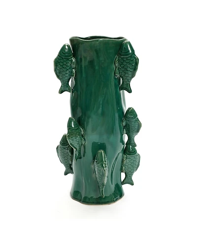 LuxenHome Marine Green Ceramic Fish 15.6-Inch Tall Vase