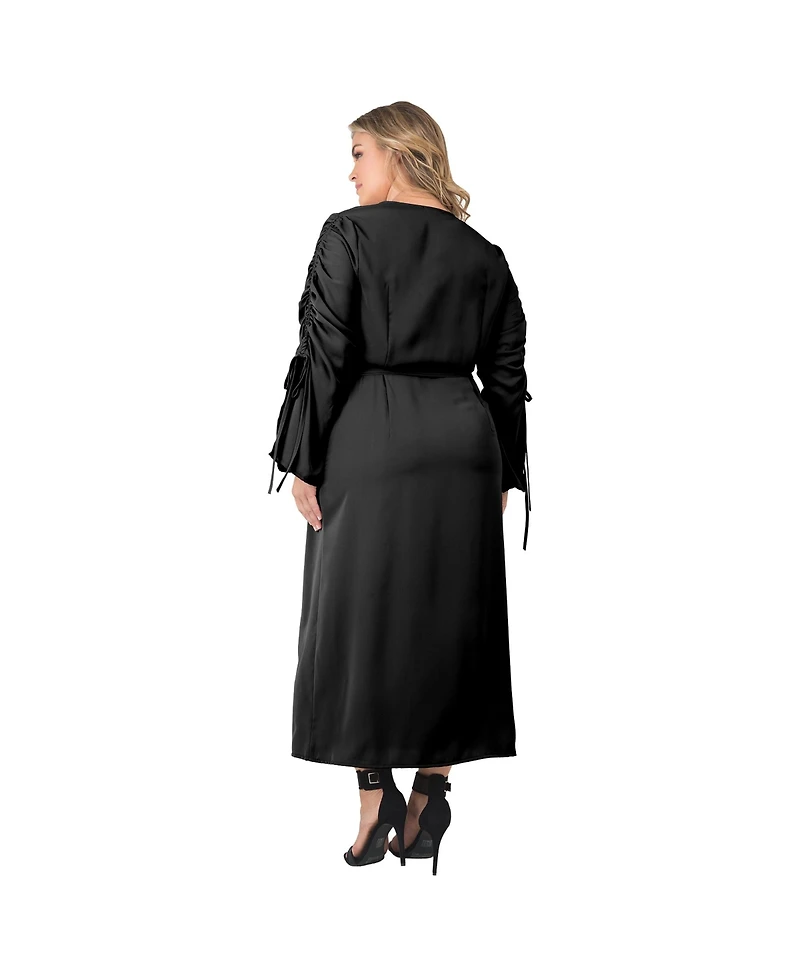 Standards & Practices Plus Ruched Long Sleeve Wrap Dress Maxi Length