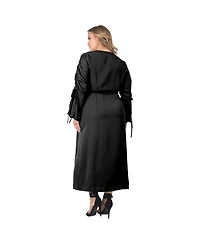 Standards & Practices Plus Ruched Long Sleeve Wrap Dress Maxi Length