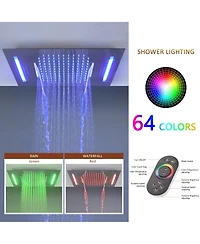 Chrome Luxury 4-Way Thermostatic Shower System with Led and Music Player Shower Faucet Set with Handheld Shower Head and Body Jets