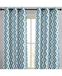 Hlc.me Tanner Ogee Ikatt Damask Patterned Window Grommet Curtains Bedroom - Light Blocking Darkening Window Panels, Set of 2 (Blue