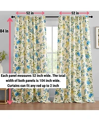 Hlc.me Scarlet Floral & Birds Patterned Back Tab Rod Pocket - Light Blocking Darkening Window Panels, Set of 2 (Green and Yellow, 52 W x 84 L