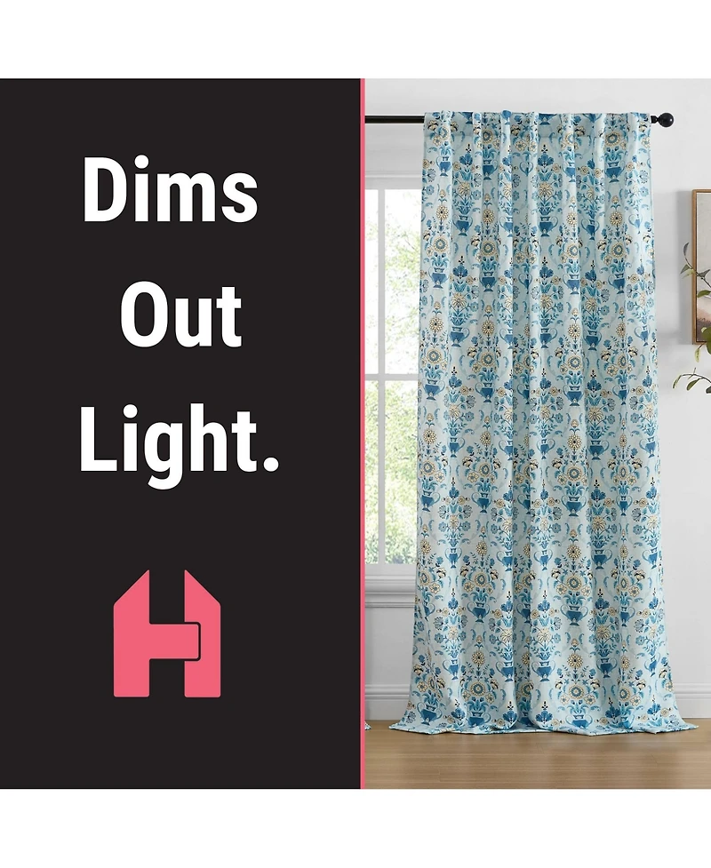 Hlc.me Clara Floral Damask Patterned Window Back Tab Rod Pocket Curtains