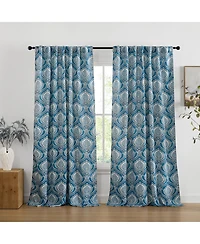 Hlc.me Messina Paisley Damask Patterned Back Tab Rod Pocket Curtains - Light Blocking Darkening Window Panels, Set of 2 (Blue, 52 W x 96 L)