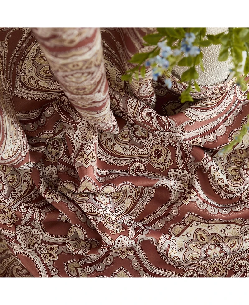 Hlc.me Messina Paisley Damask Patterned Back Tab Rod Pocket Curtains - Light Blocking Darkening Window Panels, Set of 2 (Spice Red