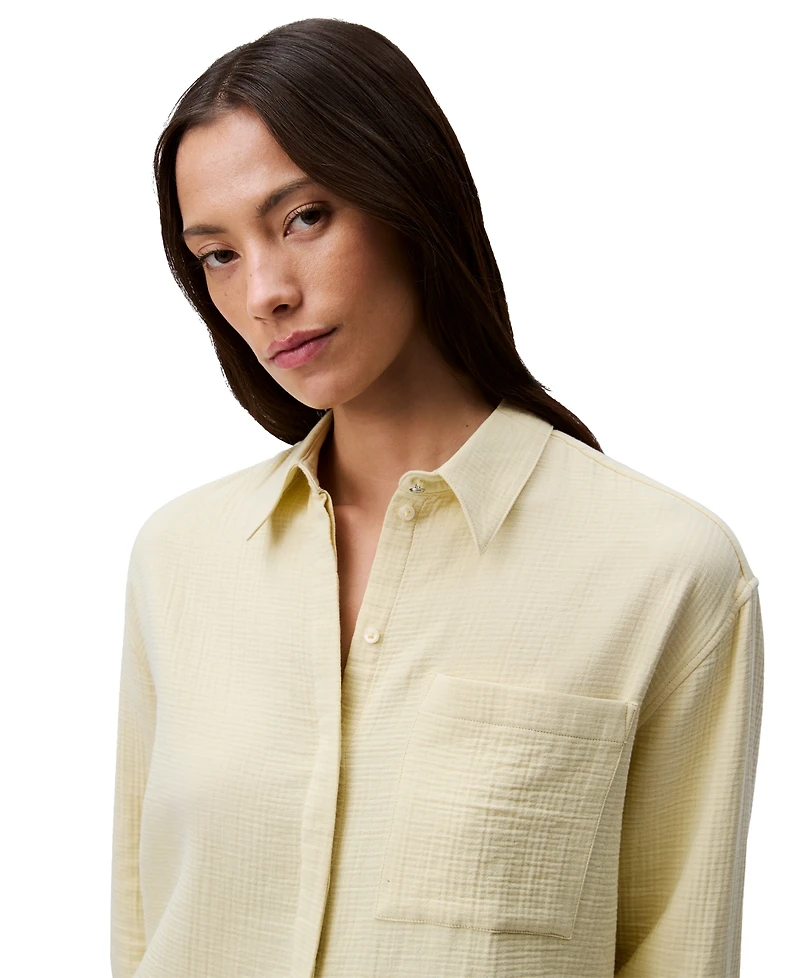 Calvin Klein Jeans Women's Double Gauze Roll-Tab-Sleeve Button-Down Shirt