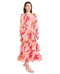 Donna Morgan Women's Floral-Print Belted Tiered Shirtdress