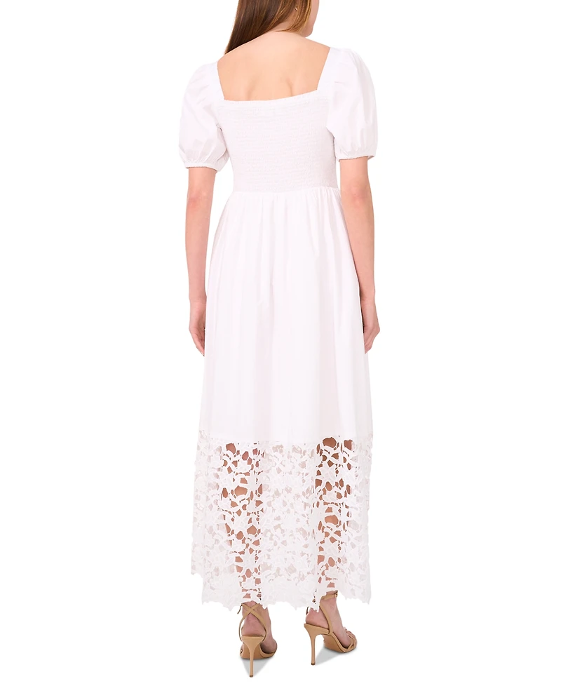 CeCe Women's Cotton Lace Smocked Midi Dress