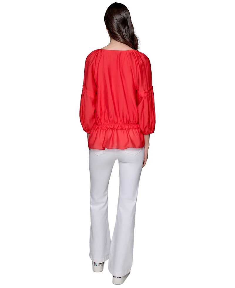 Karl Lagerfeld Paris Petite V-Neck Ruffled Peplum Top