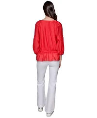Karl Lagerfeld Paris Petite V-Neck Ruffled Peplum Top