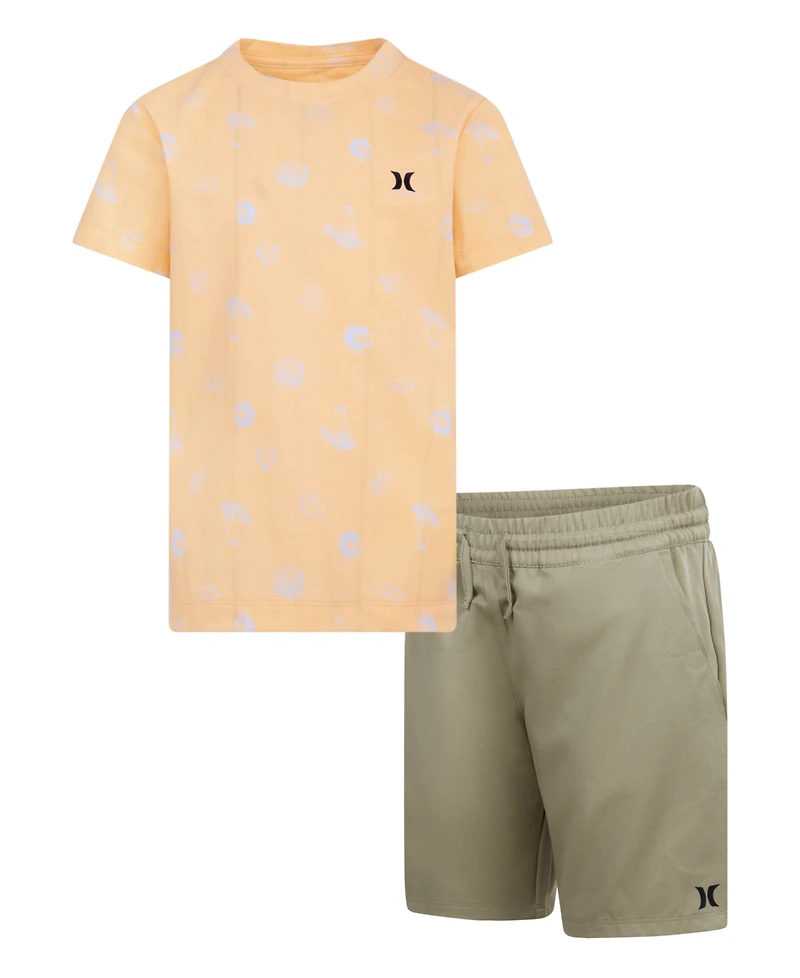Hurley Little Boys 2-Piece Printed T-Shirt and Woven Shorts Set