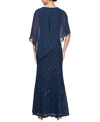 Sl Fashions Petite Round-Neck Sequin Lace Cape Dress
