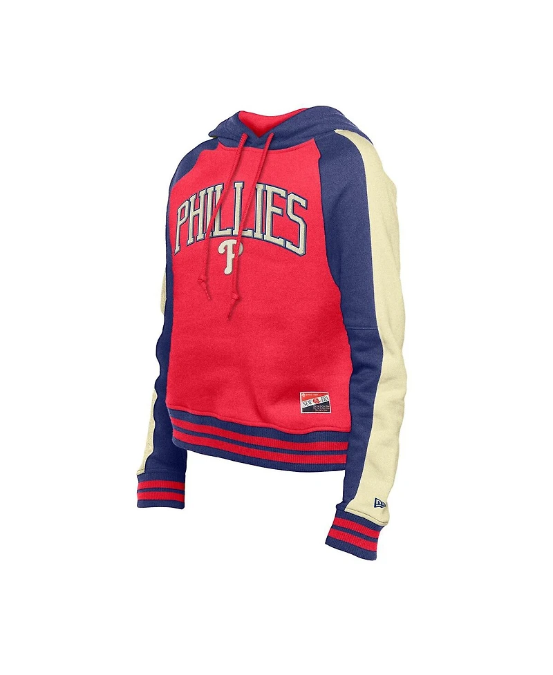 New Era Women's Red Philadelphia Phillies Throwback Cropped Raglan Pullover Hoodie