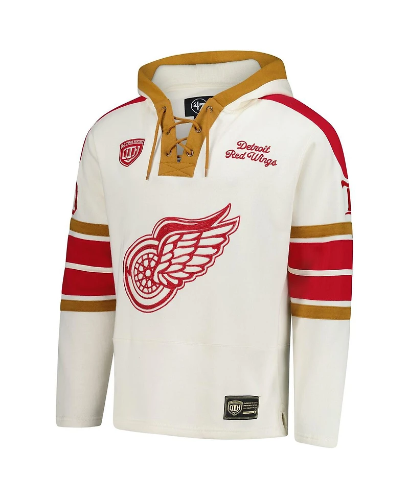 '47 Brand Men's Gordie Howe Cream Detroit Red Wings Blue Line Heritage Name Number Lace-Up Pullover Hoodie