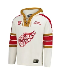 '47 Brand Men's Gordie Howe Cream Detroit Red Wings Blue Line Heritage Name Number Lace-Up Pullover Hoodie