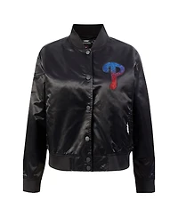 Pro Standard Women's Black Philadelphia Phillies Rhinestone Satin Full-Snap Jacket