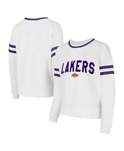 Concepts Sport Women's White Los Angeles Lakers Borough Pullover Sweatshirt