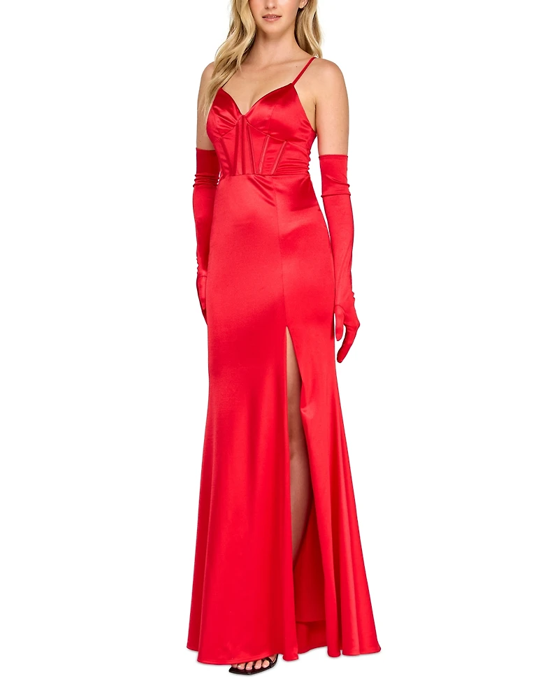 Crystal Doll Juniors' Satin Corset Gown & Gloves