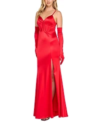 Crystal Doll Juniors' Satin Corset Gown & Gloves