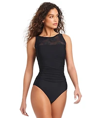 Beyond Control Women's Textured Mesh High-Neck Swimsuit