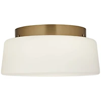 Buckley 13" Modern Flush-Mount Ceiling Light Fixture Kitchen Foyer Hallway Drum Round Warm Brass Finish White Glass Metal Bedroom Bathroom Entryw