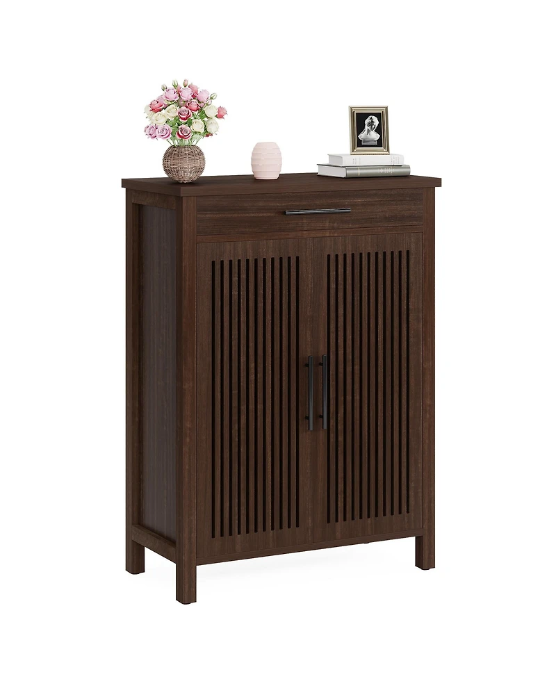 Tribesigns Shoe Cabinet, 5-Tier Shoe Storage Cabinet with Louvered Doors and Drawer, Freestanding Wooden Shoe Rack Organizer with Adjustable Shelves f